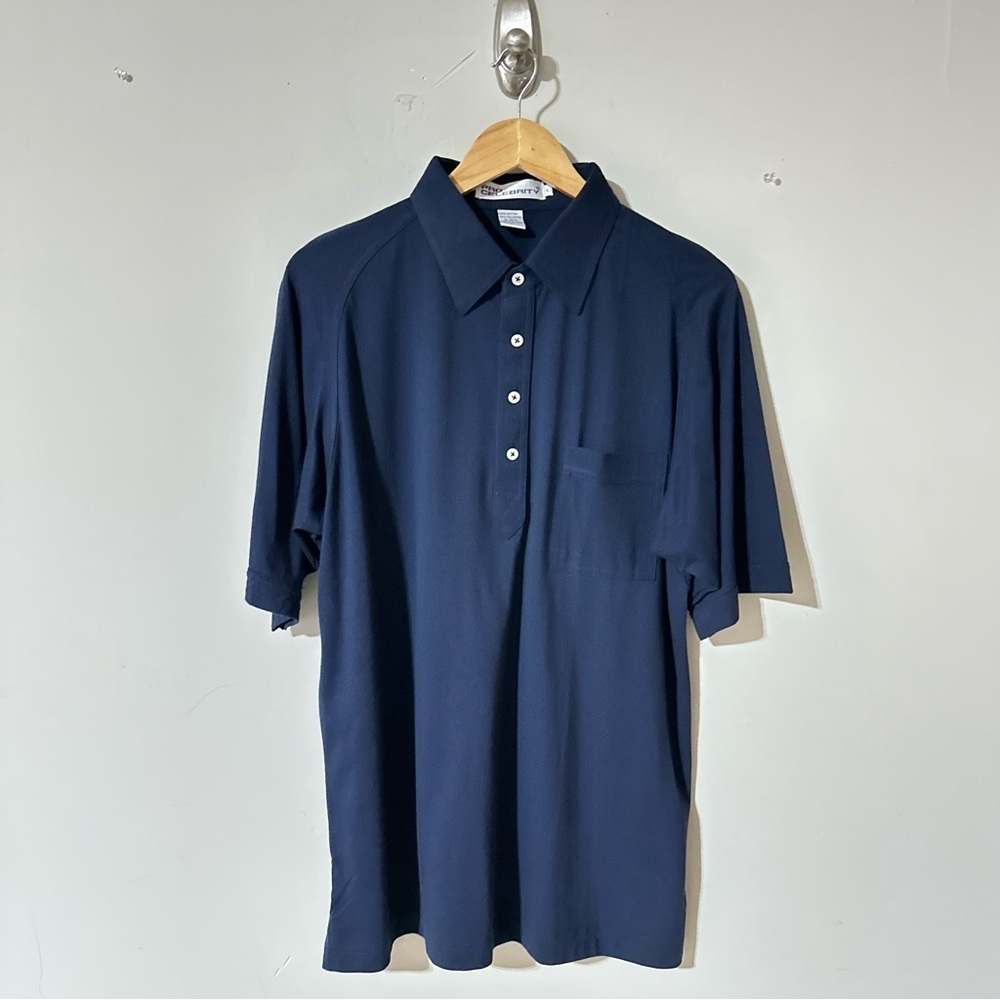 Pro Celebrity Mens Polo Golf Button Up Pocket Short Sleeve Navy Blue Shirt